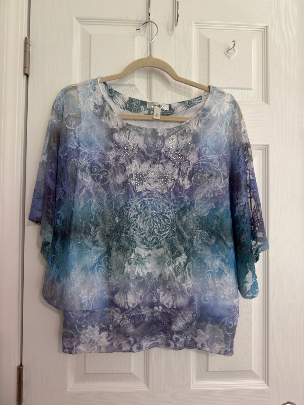 dressbarn Decorative Embellished Ombre Women’s Blouse in Blue and Teal M